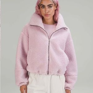 Cinchable fleece zip up pink
